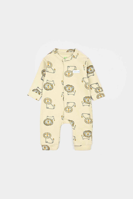 Infant Boys Yarn Dyed Rib Knitted Romper LION-OFF-White