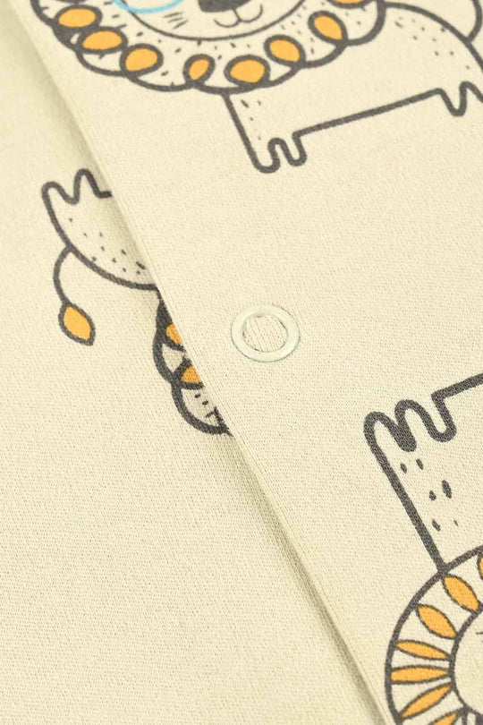 Infant Boys Yarn Dyed Rib Knitted Romper LION-OFF-White