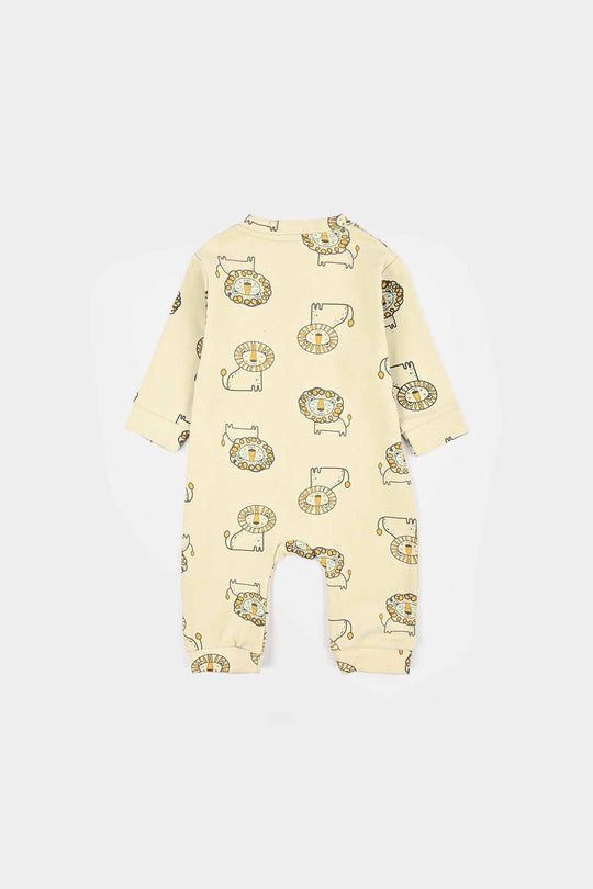 Infant Boys Yarn Dyed Rib Knitted Romper LION-OFF-White