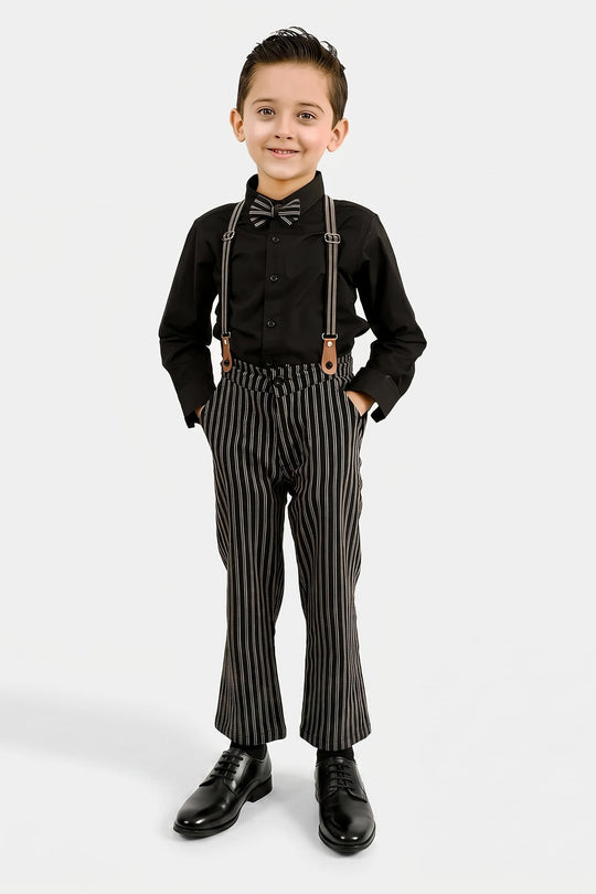 Boys Yarn Dyed 2PC Suit-Linear - BLACK