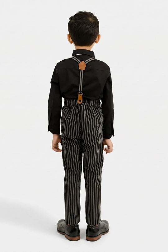Boys Yarn Dyed 2PC Suit-Linear - BLACK