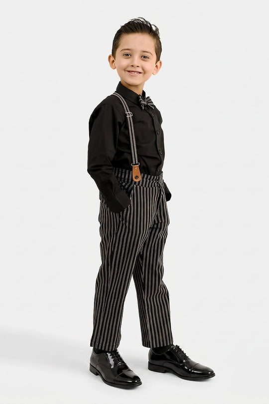Boys Yarn Dyed 2PC Suit-Linear - BLACK