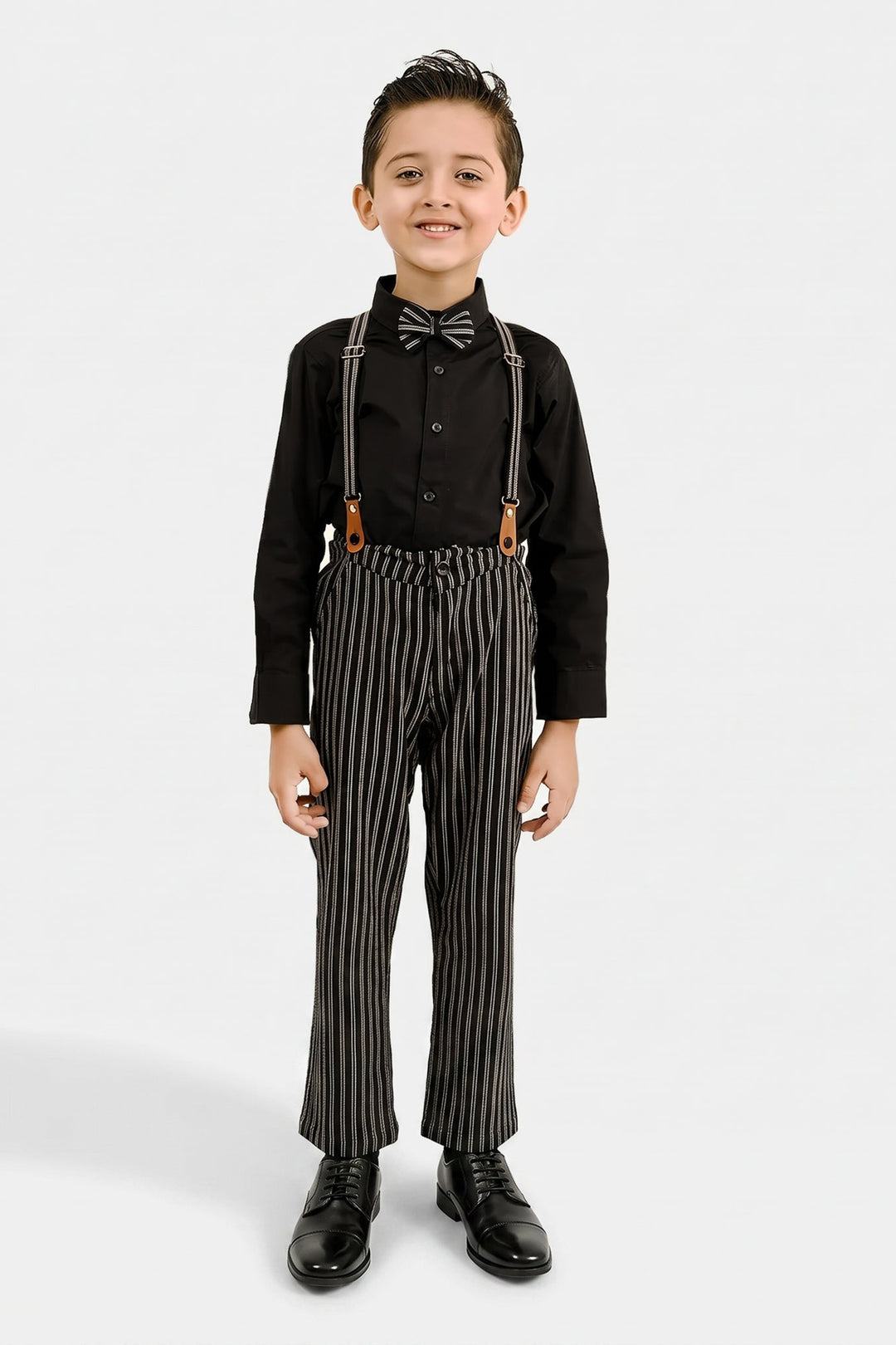 Boys Yarn Dyed 2PC Suit-Linear - BLACK