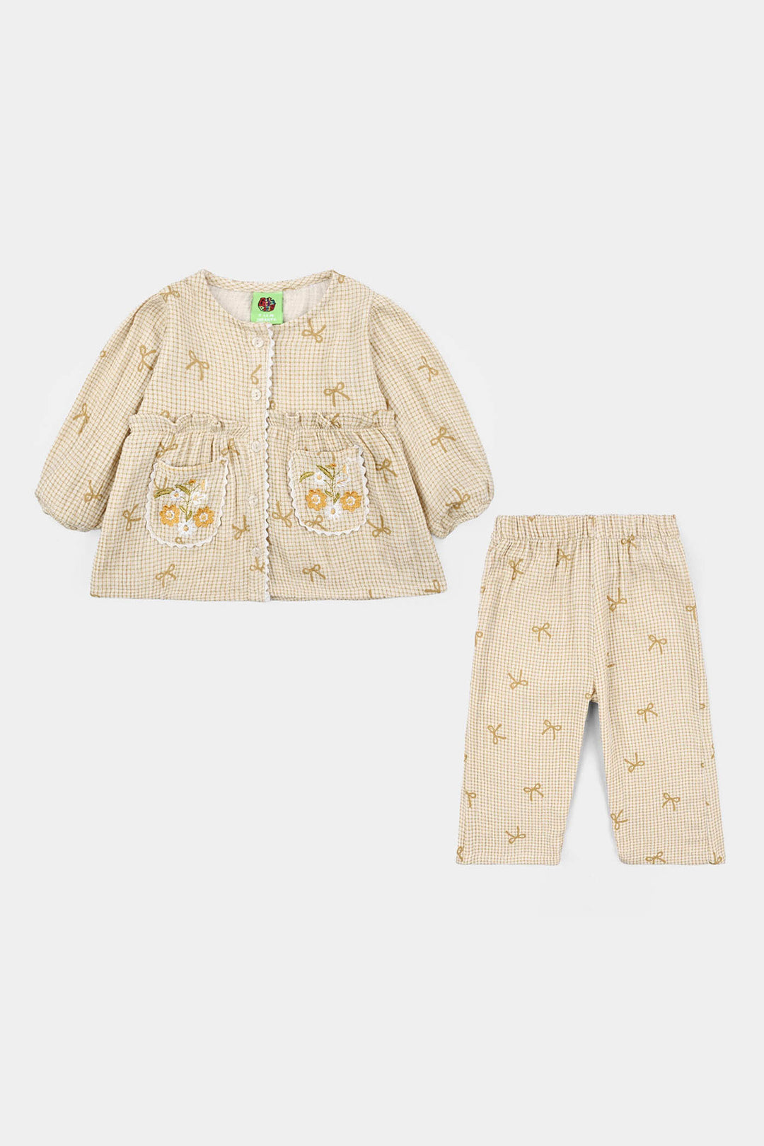 Infant Girls Gauze 2 Pc Suit - Mustard Bouquet - Off White