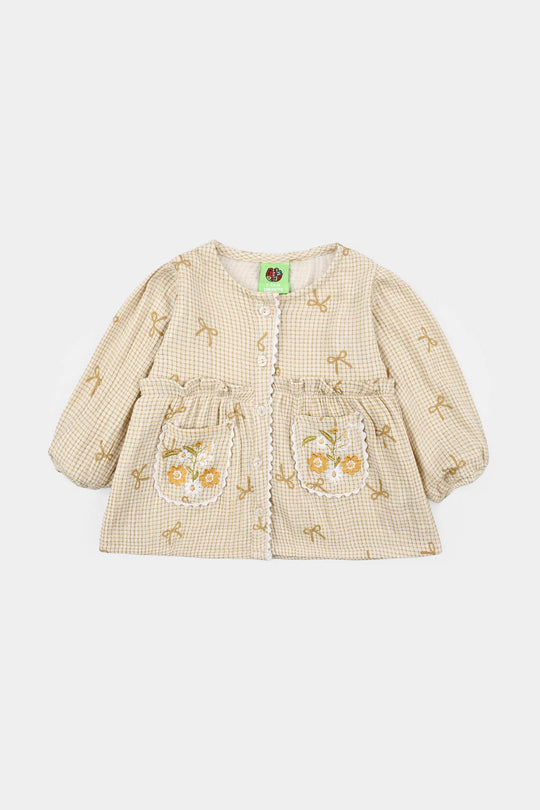 Infant Girls Gauze 2 Pc Suit - Mustard Bouquet - Off White