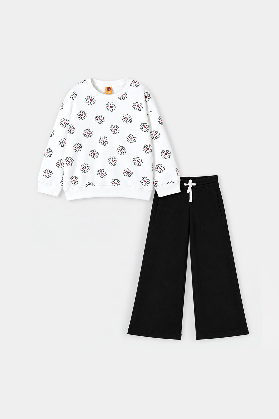 Girls Fleece 2 Piece Suit Floral-Off White Brown