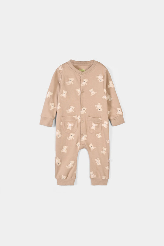 Infant Boys Cotton Interlock Knitted Romper Teddy-Brown