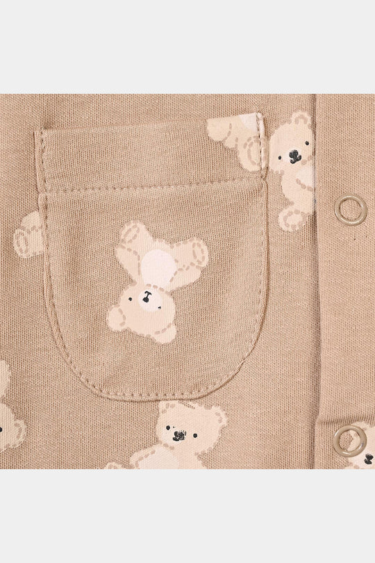 Infant Boys Cotton Interlock Knitted Romper Teddy-Brown