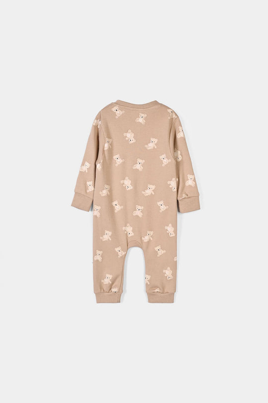Infant Boys Cotton Interlock Knitted Romper Teddy-Brown