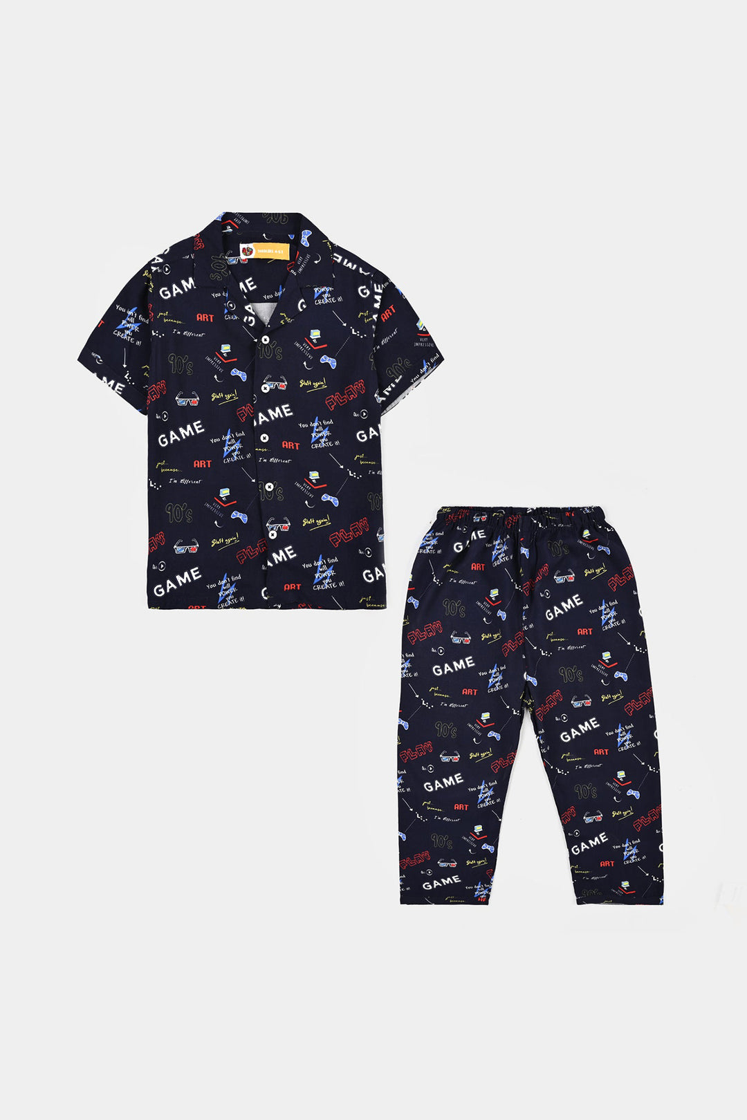 Boys Linen Viscose Nightwear-90's Game-NAVY