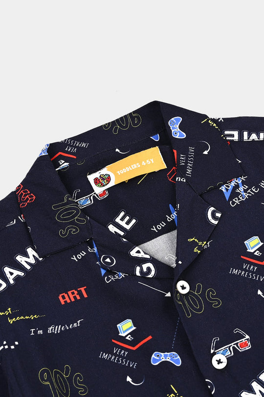 Boys Linen Viscose Nightwear-90's Game-NAVY