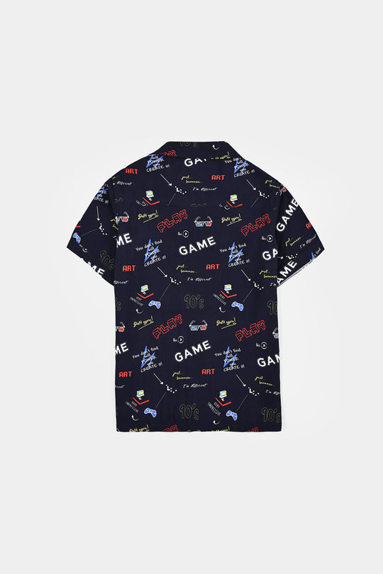 Boys Linen Viscose Nightwear-90's Game-NAVY