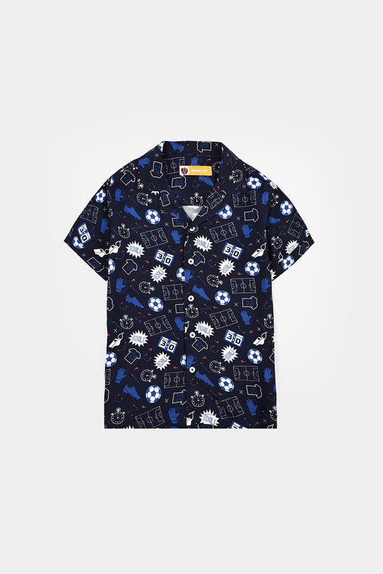 Boys Linen Viscose Nightwear-Goal-NAVY