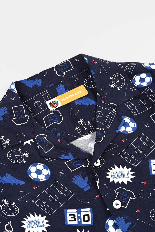 Boys Linen Viscose Nightwear-Goal-NAVY