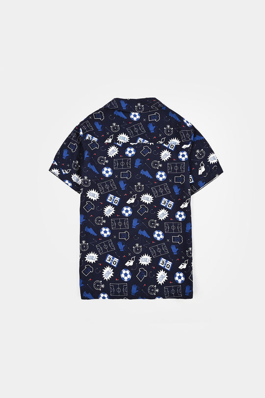 Boys Linen Viscose Nightwear-Goal-NAVY