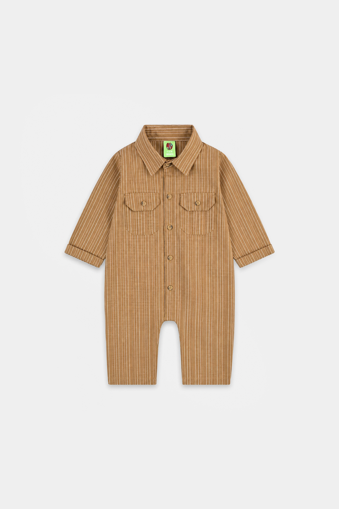 Infant Boys Yarn Dyed Woven Romper - Khaki - Brown