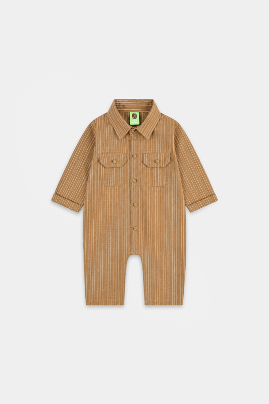 Infant Boys Yarn Dyed Woven Romper - Khaki - Brown