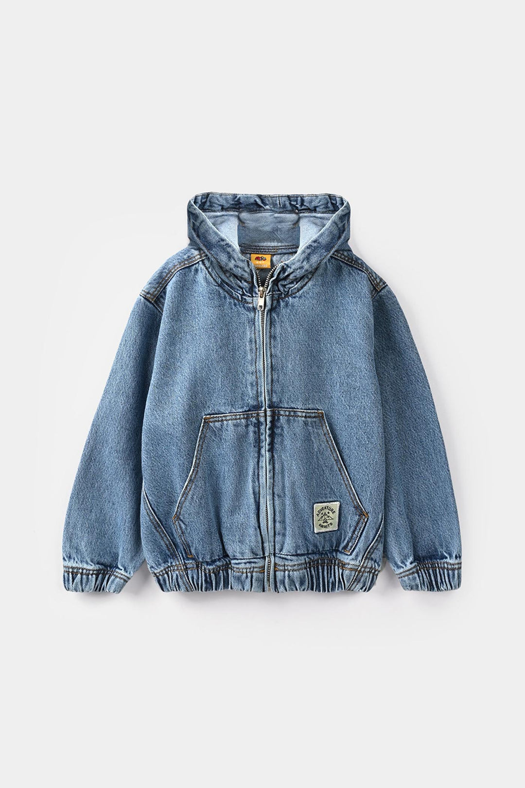 Boys Denim Rigid Jacket Adventure Awaits - Mid Blue