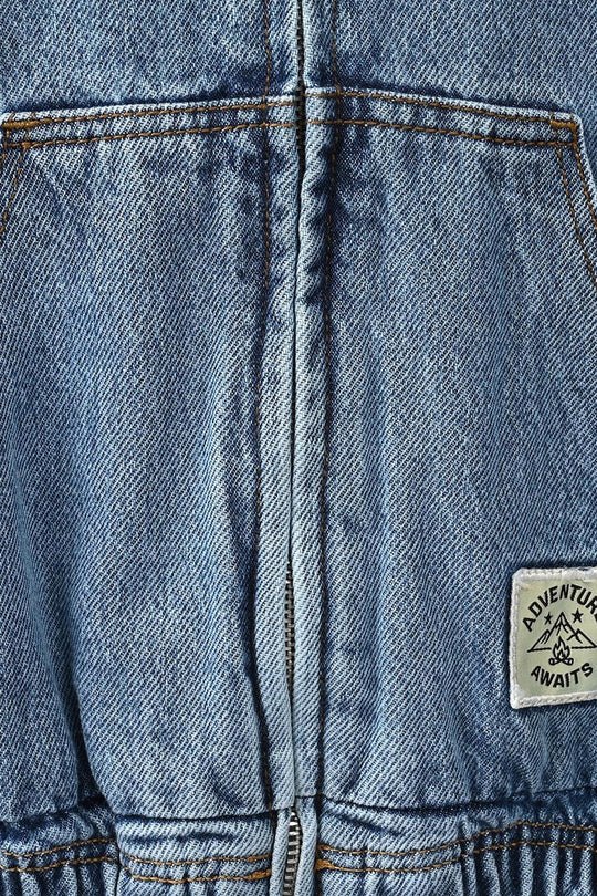 Boys Denim Rigid Jacket Adventure Awaits - Mid Blue