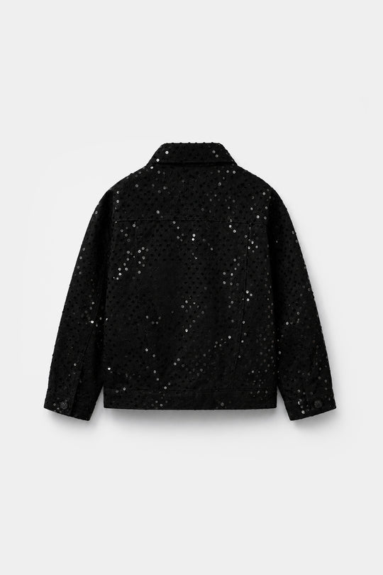 Girls Cotton Twill Woven Jacket Sequence Black