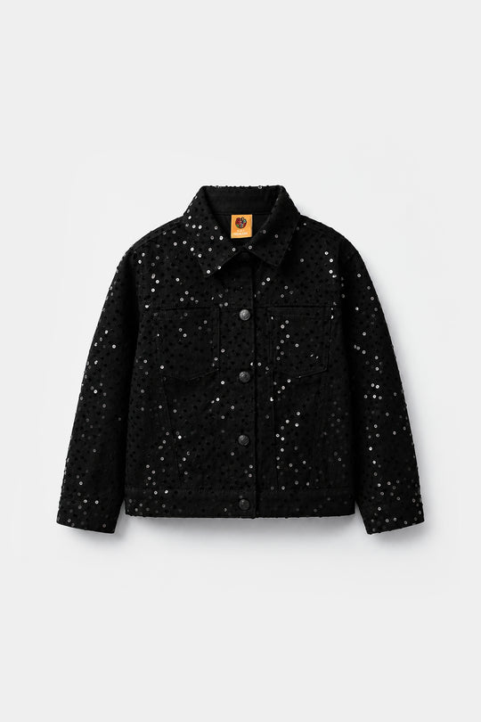 Girls Cotton Twill Woven Jacket Sequence Black