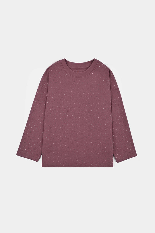 Girls Lycra Jersey T-Shirt Silver Studs-Purple