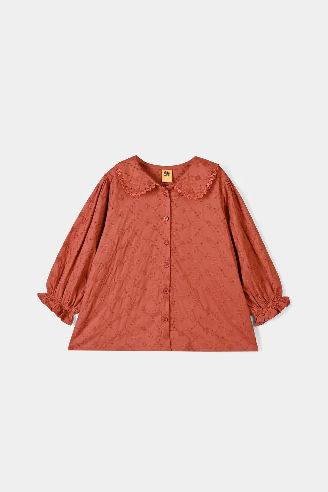 Girls Cotton Emb Top Blossom- Orange
