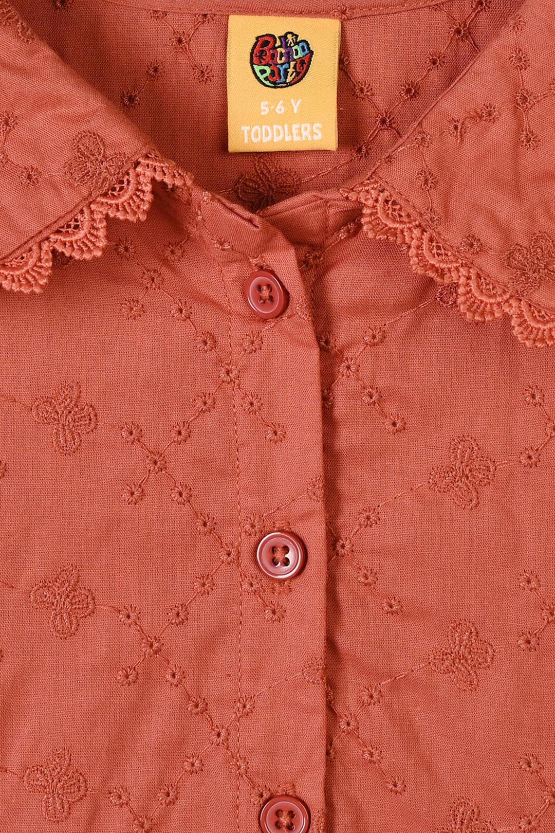 Girls Cotton Emb Top Blossom- Orange