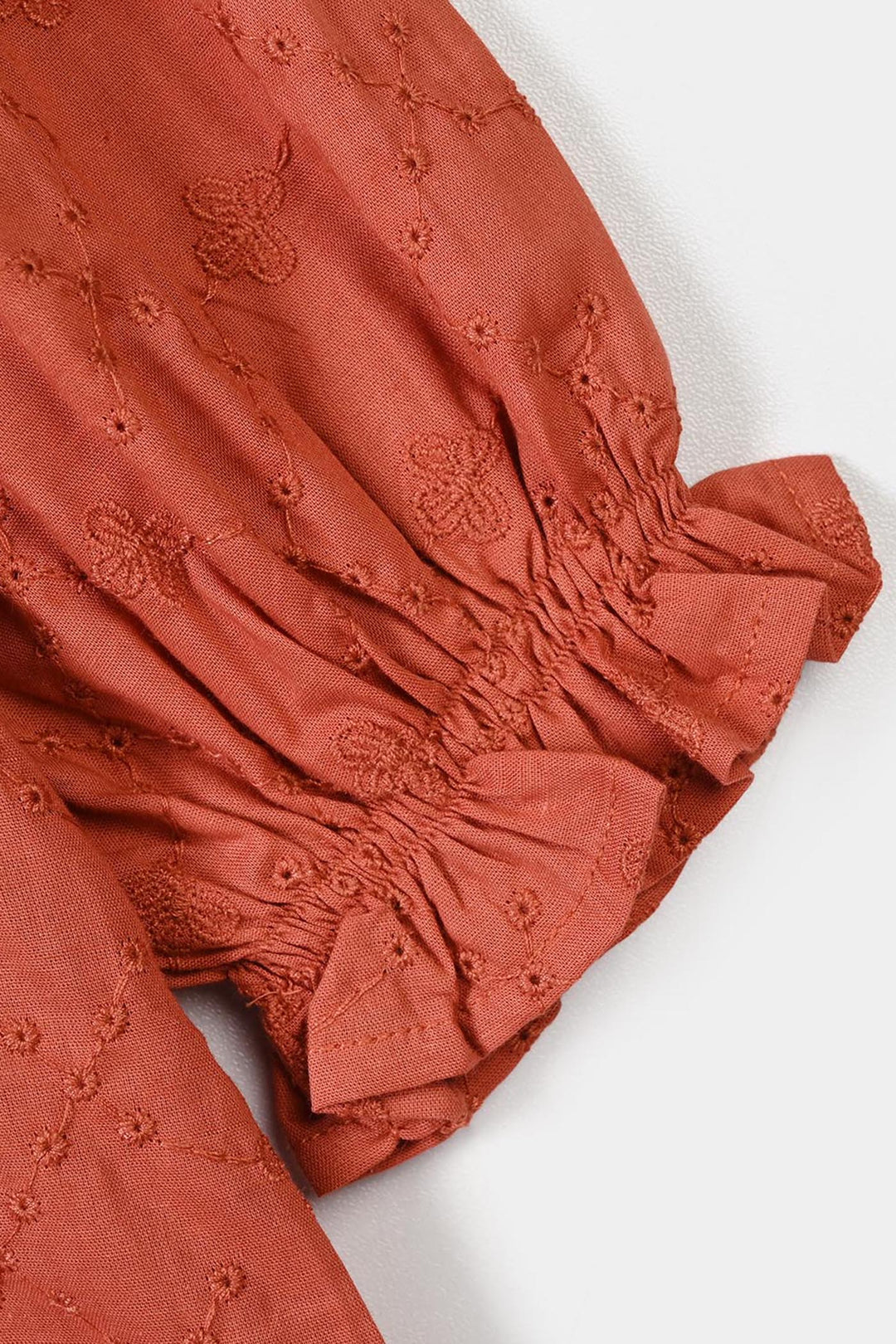 Girls Cotton Emb Top Blossom- Orange