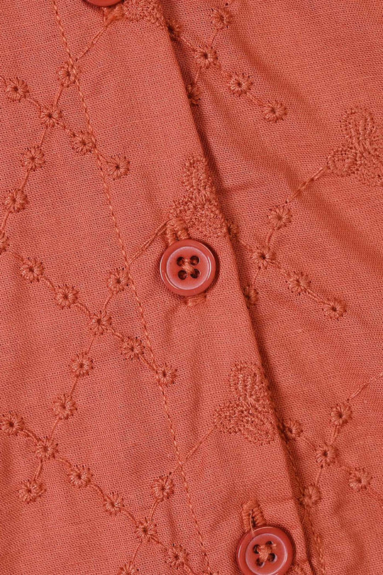 Girls Cotton Emb Top Blossom- Orange
