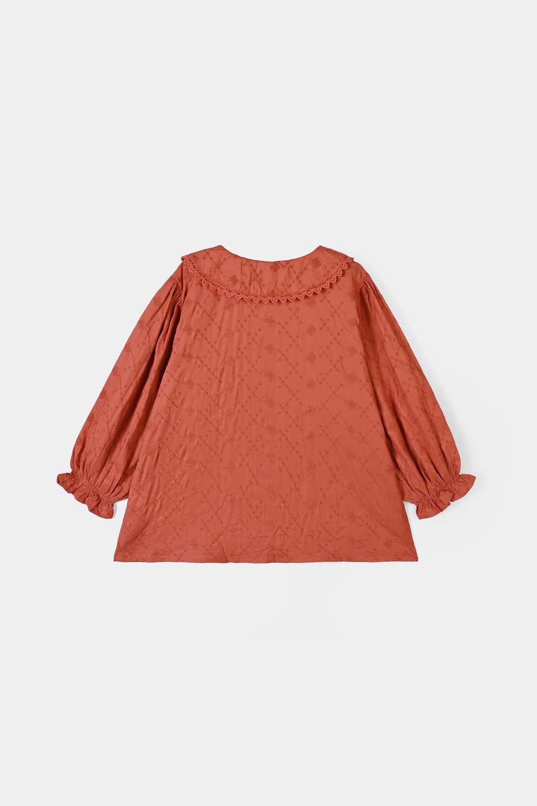 Girls Cotton Emb Top Blossom- Orange