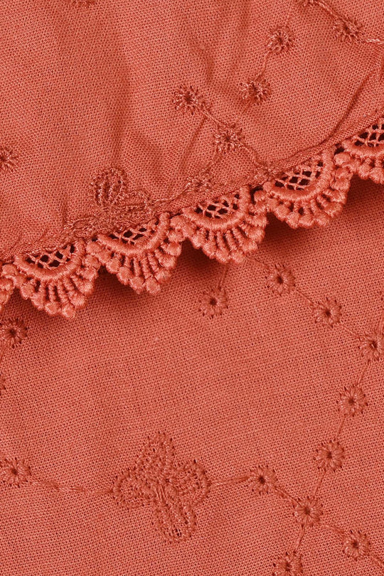 Girls Cotton Emb Top Blossom- Orange