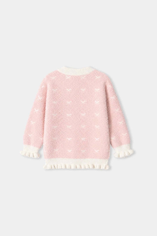 Infant Girls Acrylic Sweater-Fuzzy Ruffle-LT.Pink