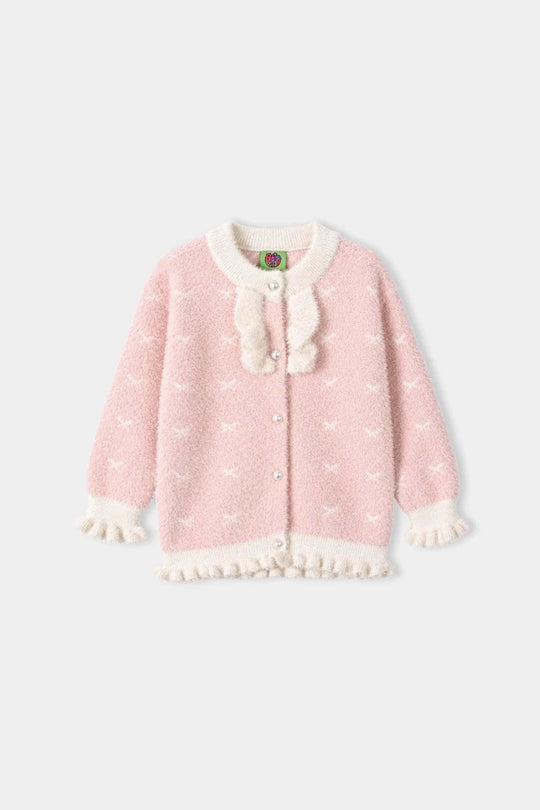 Infant Girls Acrylic Sweater-Fuzzy Ruffle-LT.Pink