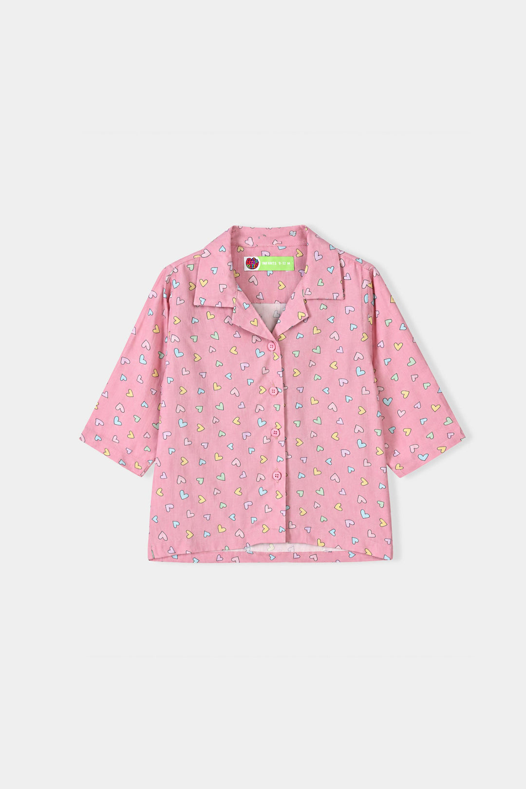 Infant Girls Linen Viscose Nightwear-Multi Hearts-Pink
