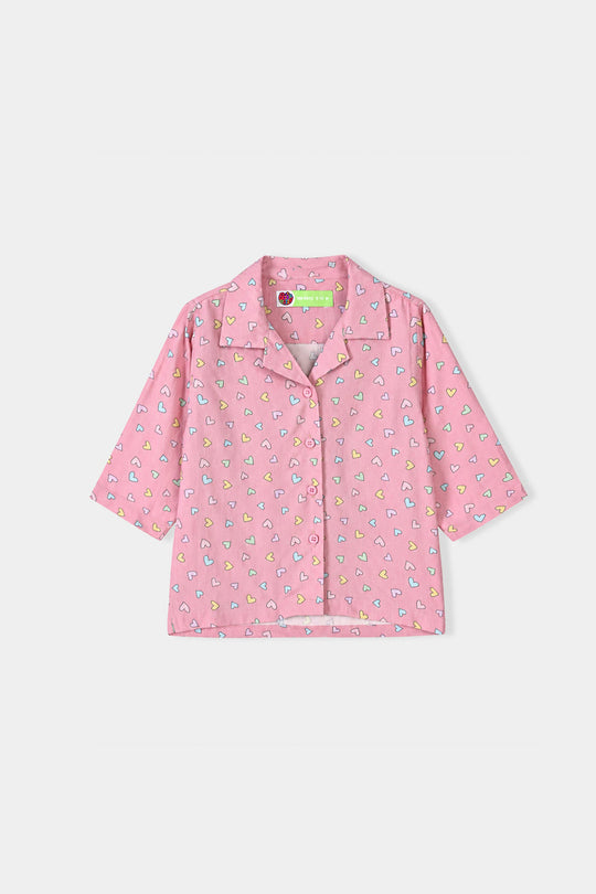 Infant Girls Linen Viscose Nightwear-Multi Hearts-Pink