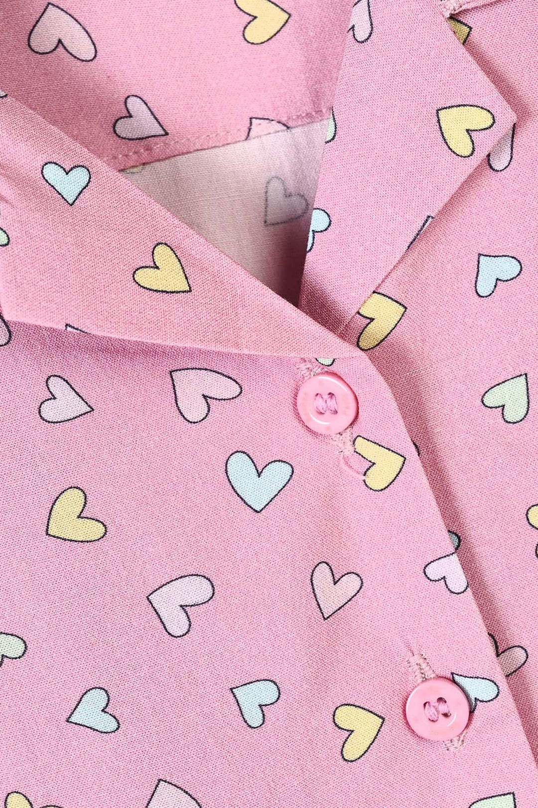 Infant Girls Linen Viscose Nightwear-Multi Hearts-Pink