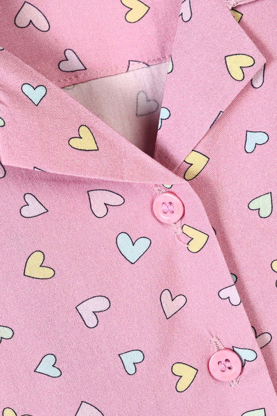 Infant Girls Linen Viscose Nightwear-Multi Hearts-Pink