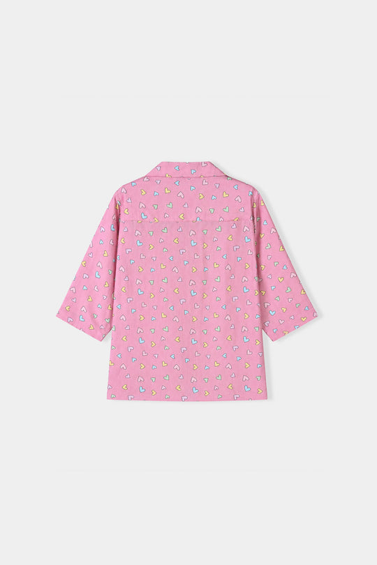 Infant Girls Linen Viscose Nightwear-Multi Hearts-Pink