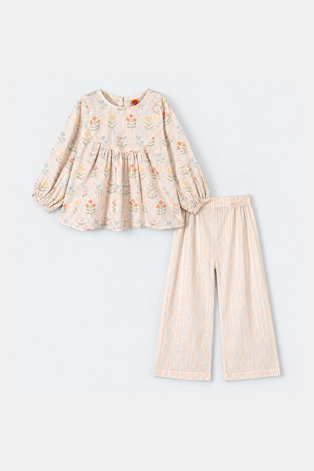 Girls Cotton Co-Ord Set Stripes- Off White
