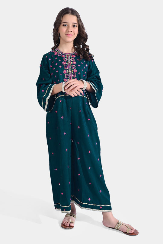 Girls Raw Silk Formal Jumpsuit Majestic-Teal