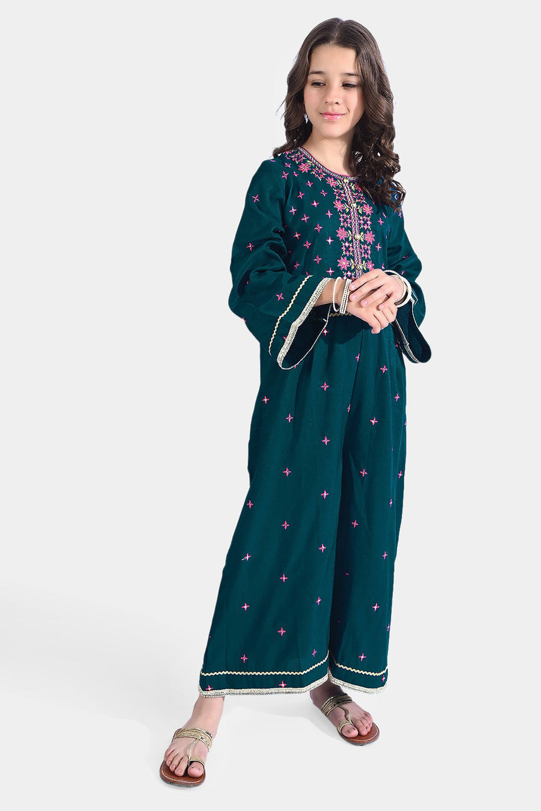 Girls Raw Silk Formal Jumpsuit Majestic-Teal