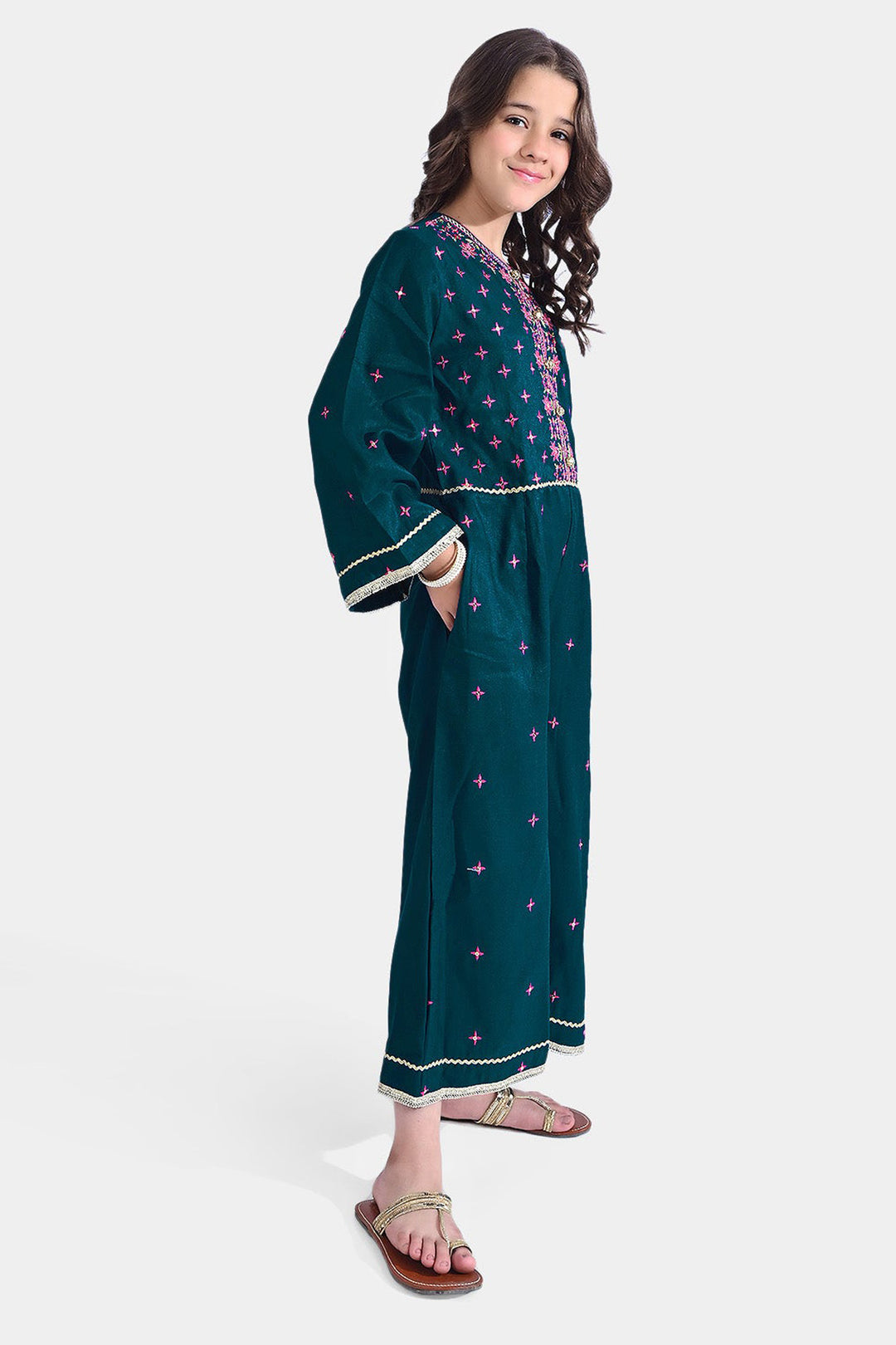 Girls Raw Silk Formal Jumpsuit Majestic-Teal