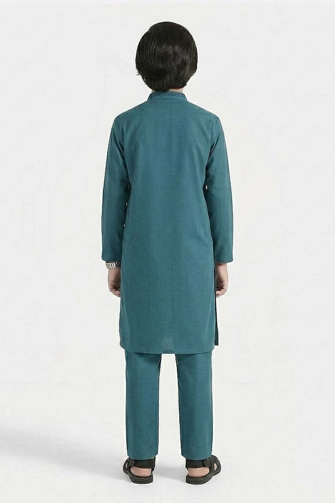 Boys Cotton Jacquard Kurta Pajama (Flora) - Teal