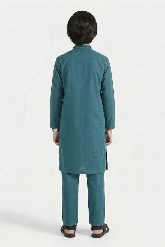 Boys Cotton Jacquard Kurta Pajama (Flora) - Teal