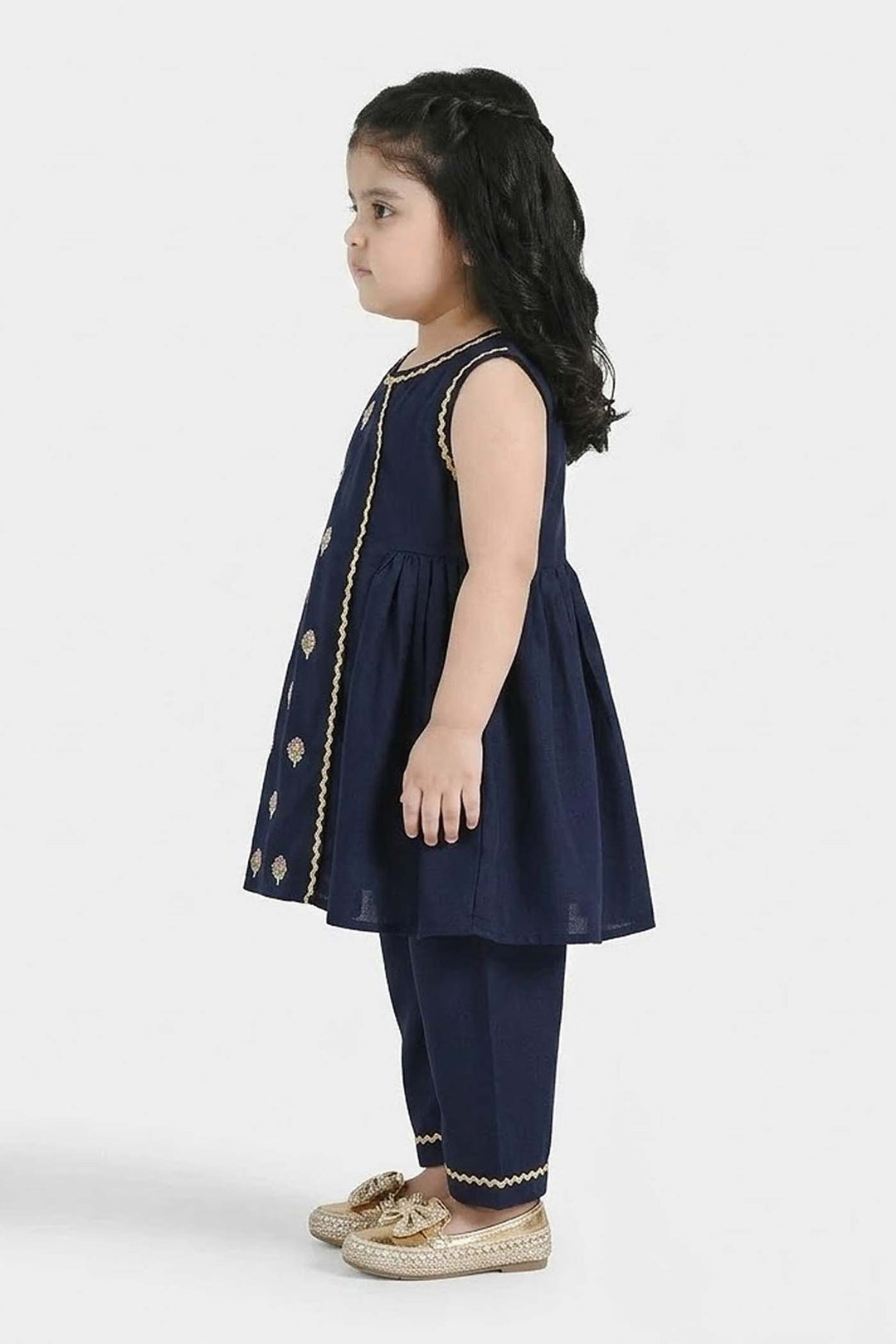 Infant Girls Embroidered Poly Cambric 2-Piece Suit (Chulbuli) - Navy