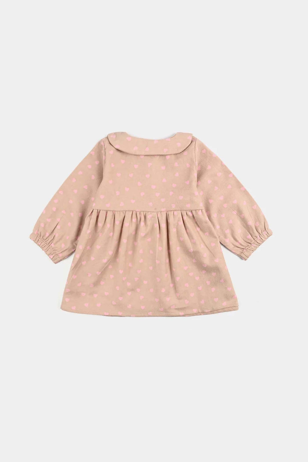 Infant Girls Cotton Casual Frock Pink Heart - BEIGE