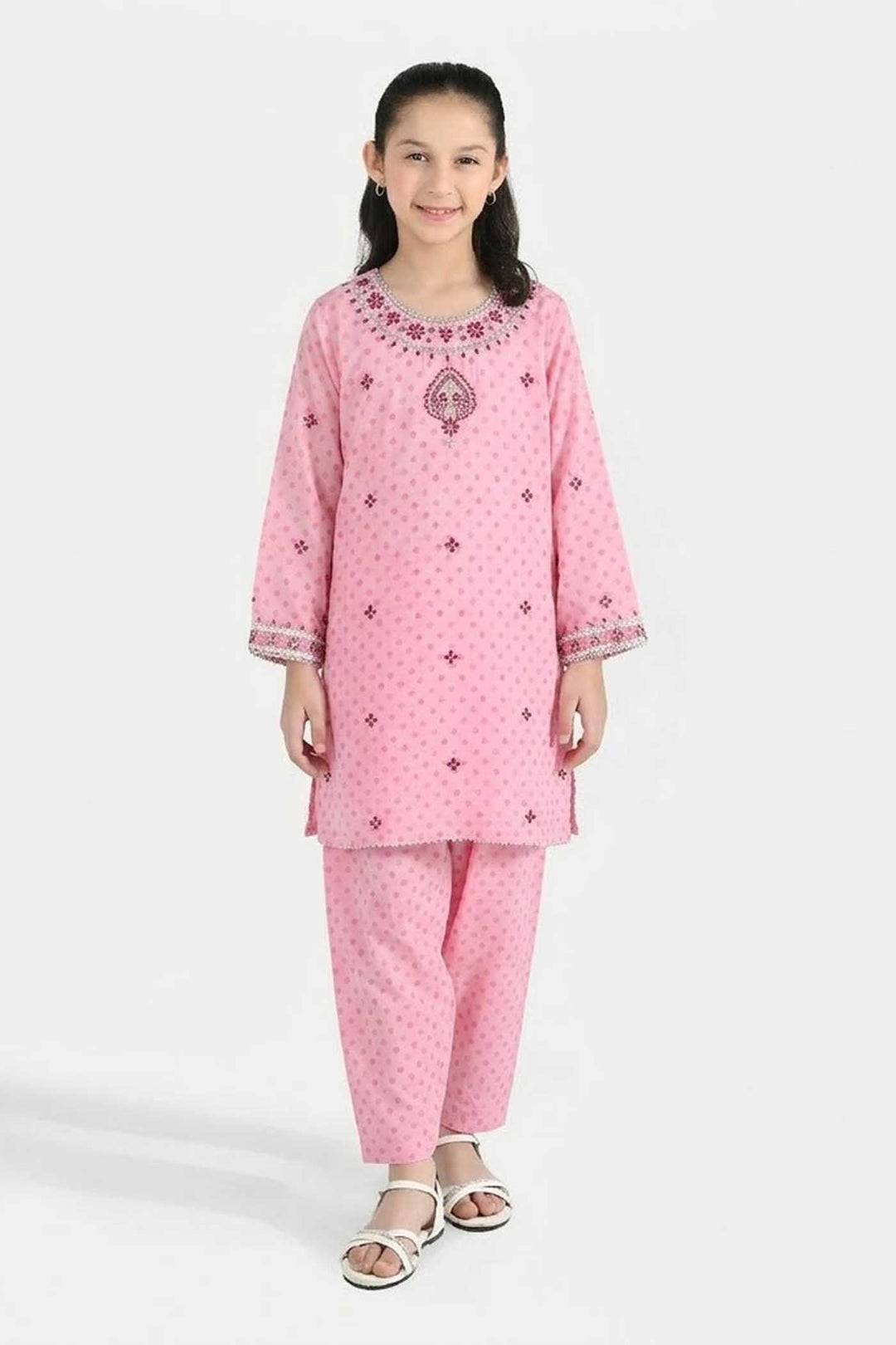 Girls Poly Lawn 2-Piece Set (Dil) - Light Pink