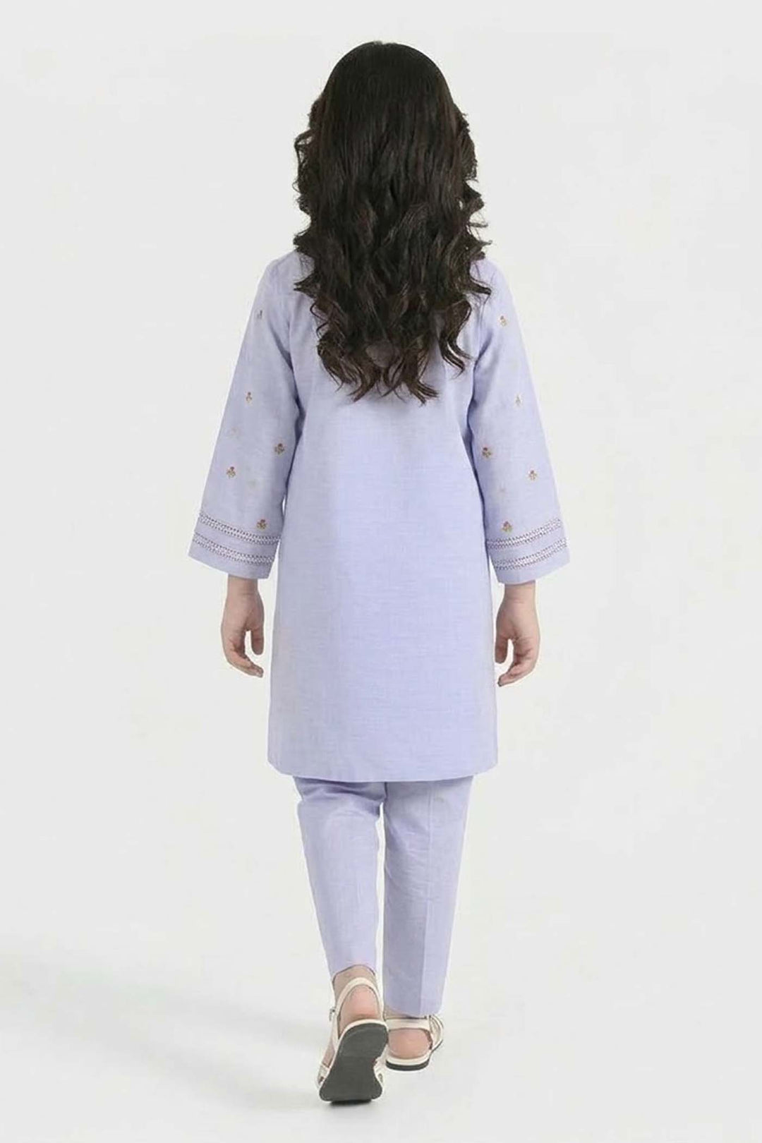 Girls Cotton Slub Embroidered Suit (Nagma) - Lilac