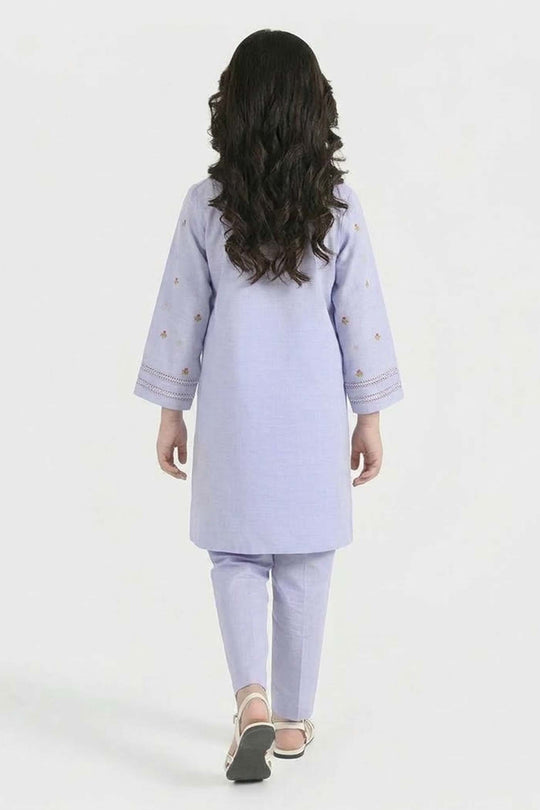 Girls Cotton Slub Embroidered Suit (Nagma) - Lilac